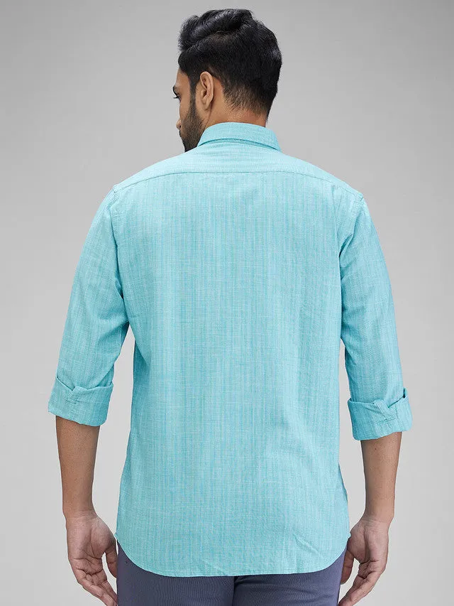Colorplus Green Structure Tailored Fit Cotton Casual Shirt