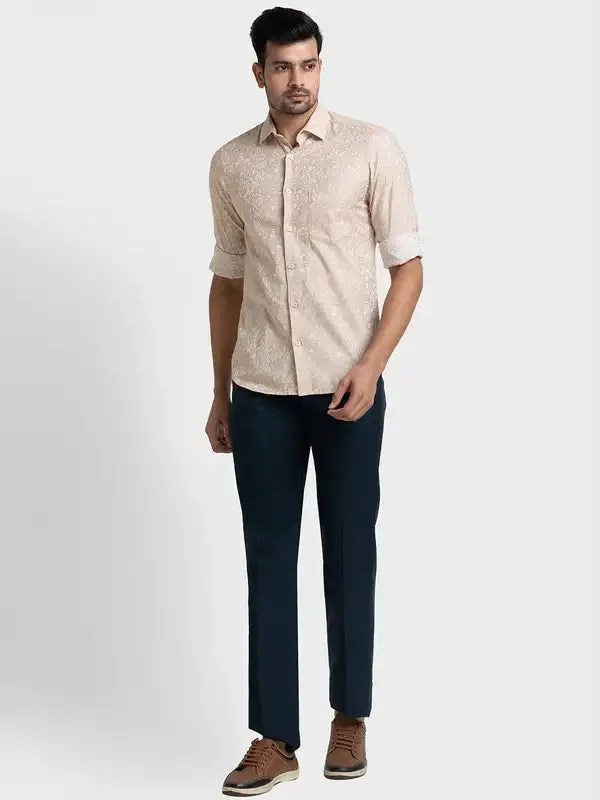 Colorplus Men Brown Yarn Dyed Tailored Fit Cotton Casual Shirt