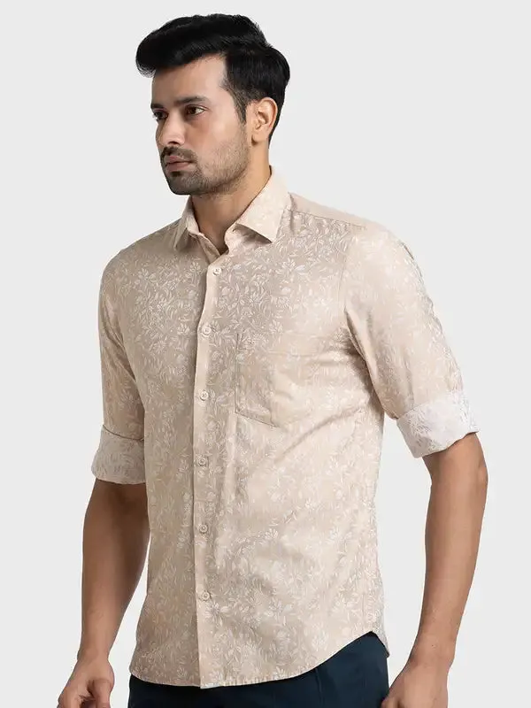 Colorplus Men Brown Yarn Dyed Tailored Fit Cotton Casual Shirt