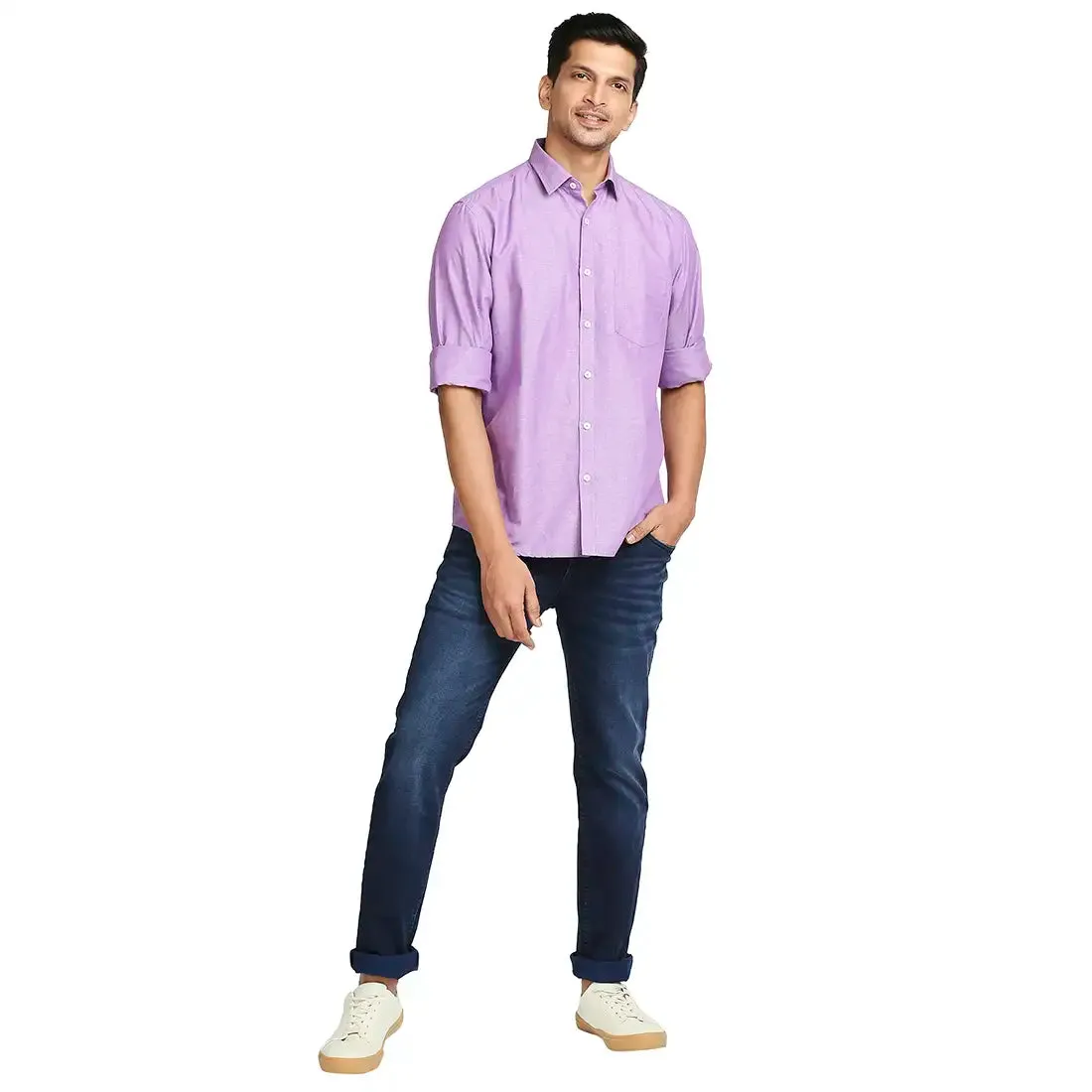 Colorplus Men Purple Warp Chambray Tailored Fit Cotton Blend Casual Shirt