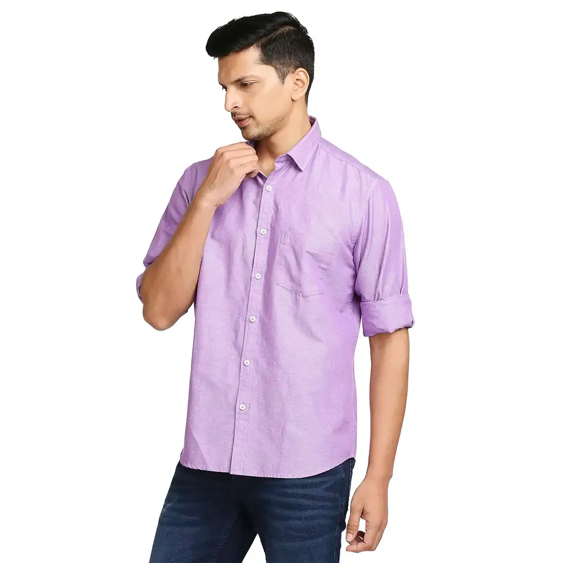 Colorplus Men Purple Warp Chambray Tailored Fit Cotton Blend Casual Shirt