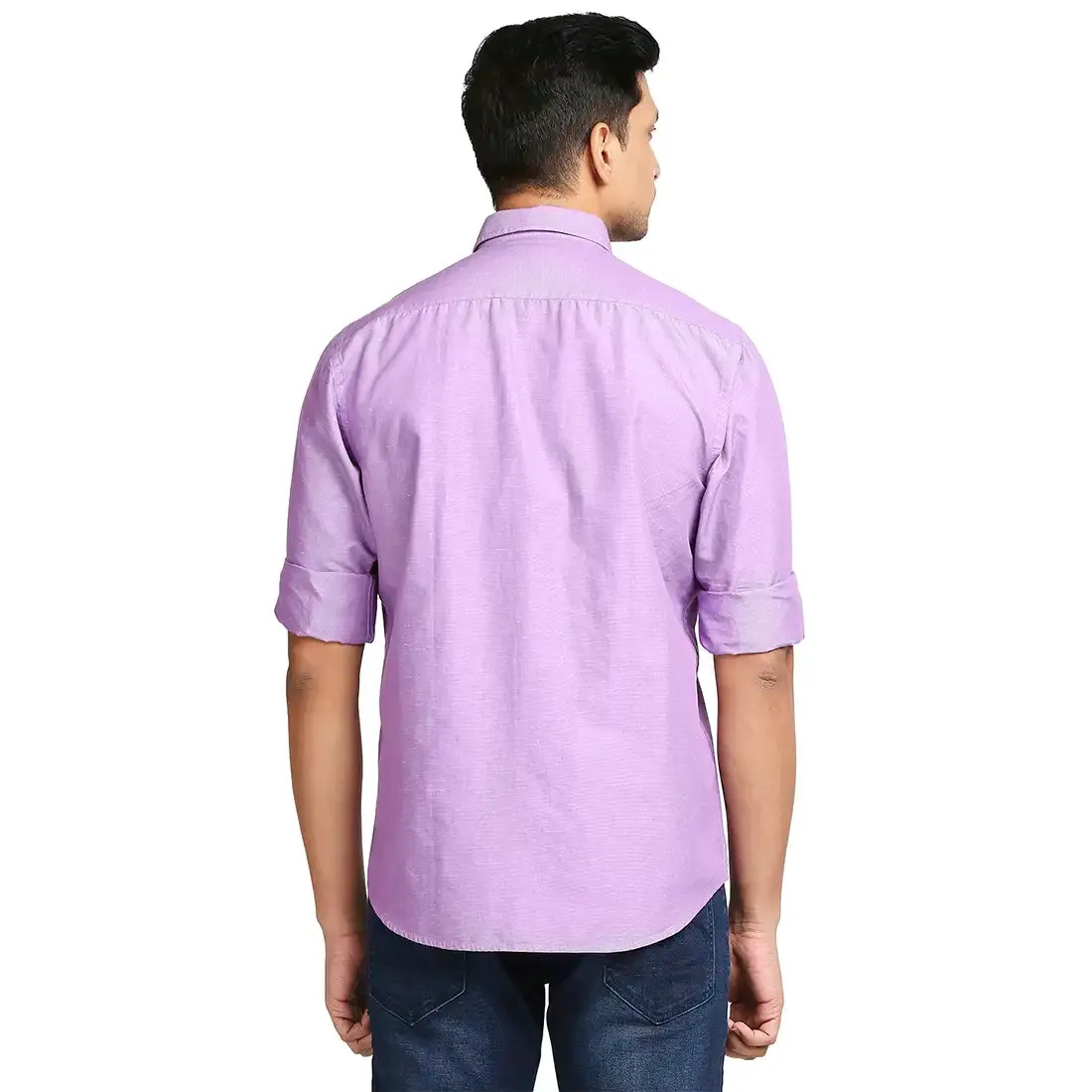 Colorplus Men Purple Warp Chambray Tailored Fit Cotton Blend Casual Shirt