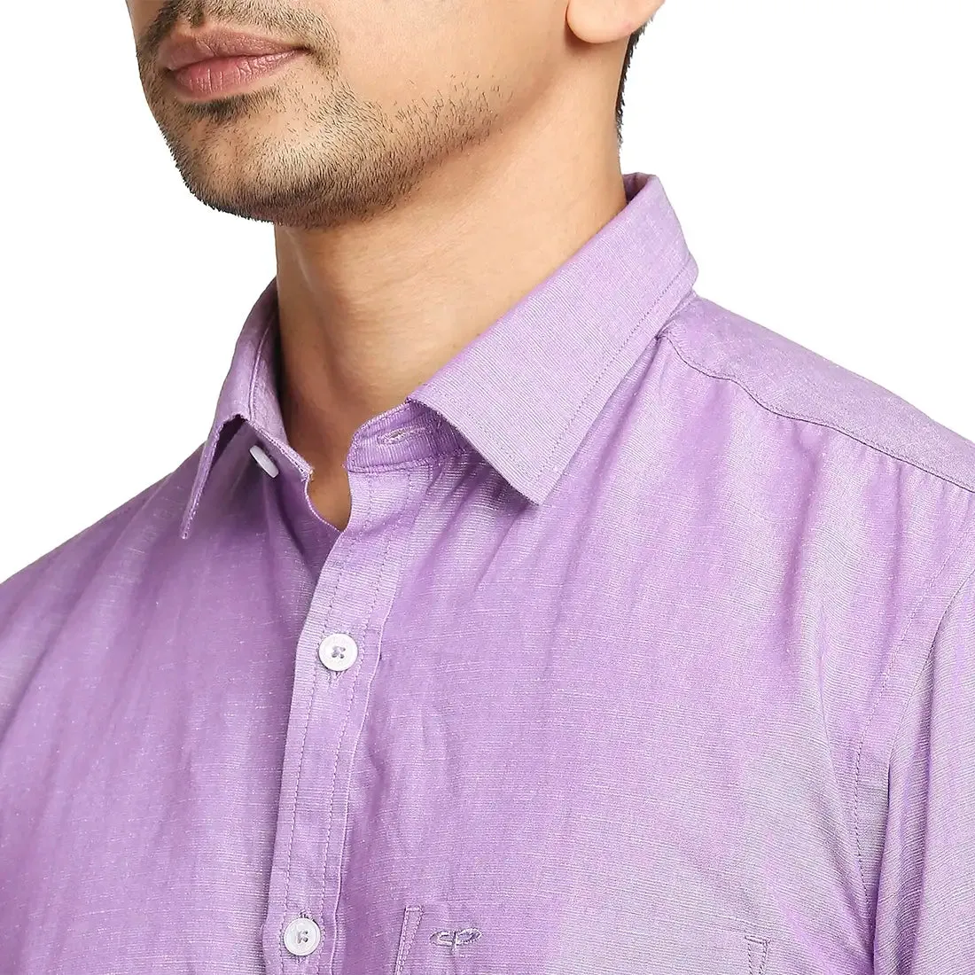 Colorplus Men Purple Warp Chambray Tailored Fit Cotton Blend Casual Shirt