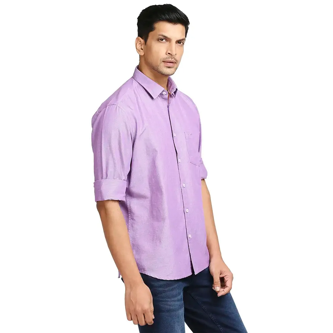 Colorplus Men Purple Warp Chambray Tailored Fit Cotton Blend Casual Shirt