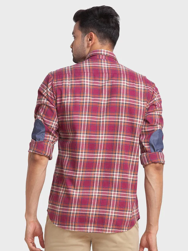 Colorplus Men Red Checkered Tailored Fit Full Sleeve Spread Collar Shirt