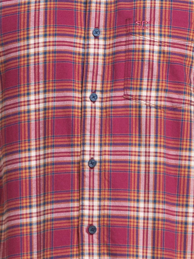 Colorplus Men Red Checkered Tailored Fit Full Sleeve Spread Collar Shirt