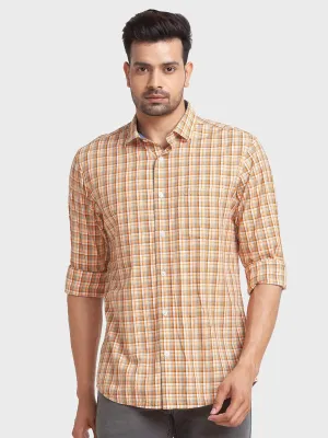 Colorplus Men Yellow Checks Tailored Fit Viscose Blend Casual Shirt