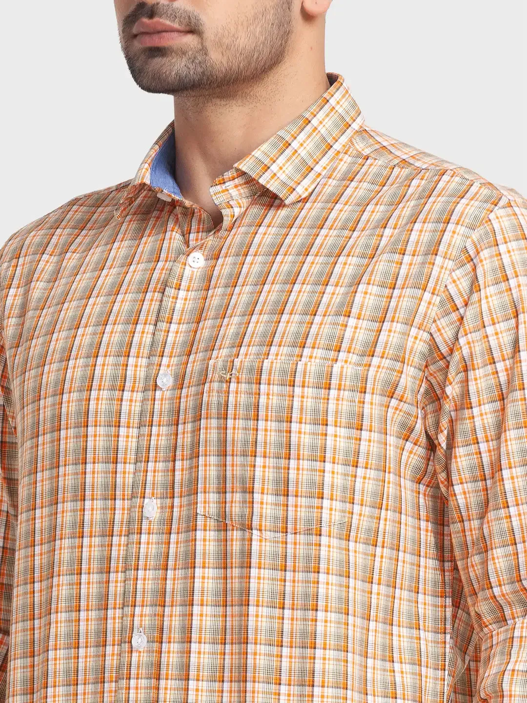 Colorplus Men Yellow Checks Tailored Fit Viscose Blend Casual Shirt