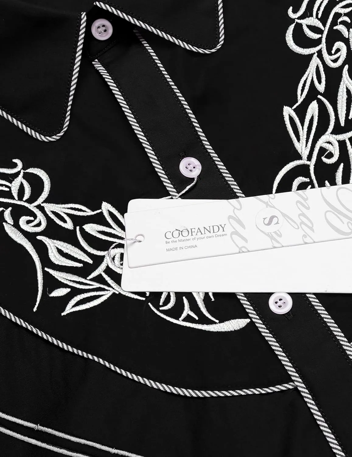 COOFANDY Men's Cowboy Shirtss Embroidered Rose Design Shirts Western Long Sleeve Button Down Shirts