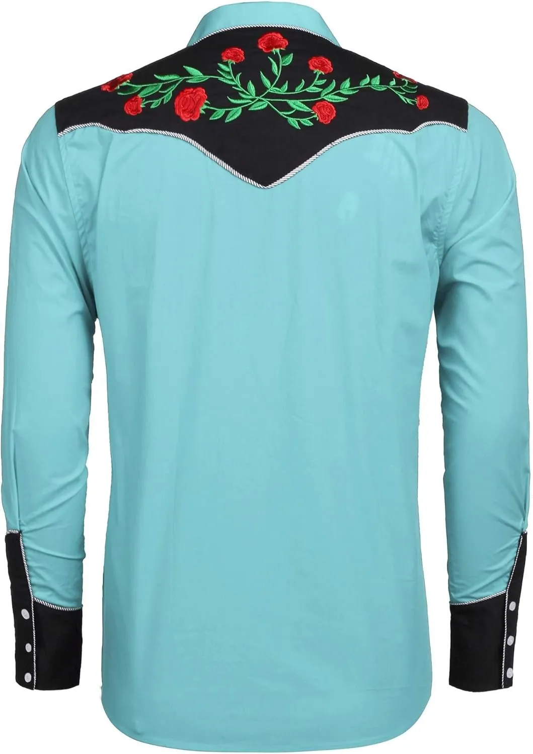 COOFANDY Men's Cowboy Shirtss Embroidered Rose Design Shirts Western Long Sleeve Button Down Shirts