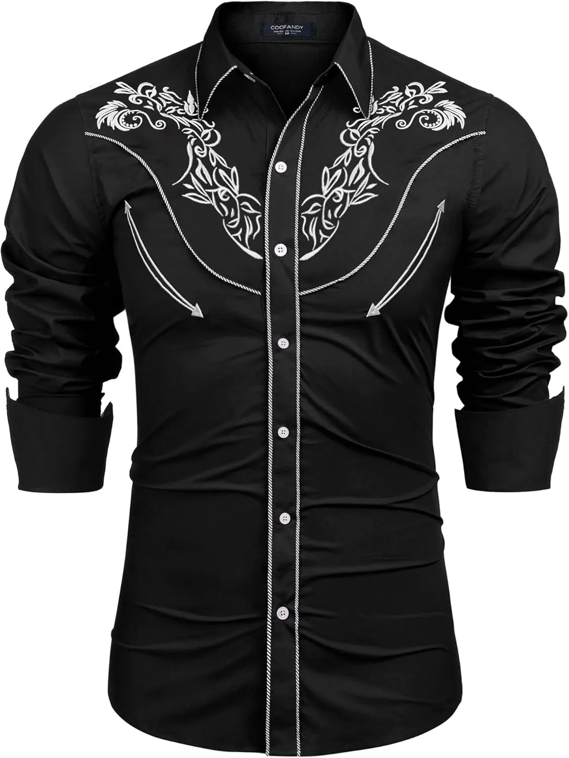 COOFANDY Men's Cowboy Shirtss Embroidered Rose Design Shirts Western Long Sleeve Button Down Shirts