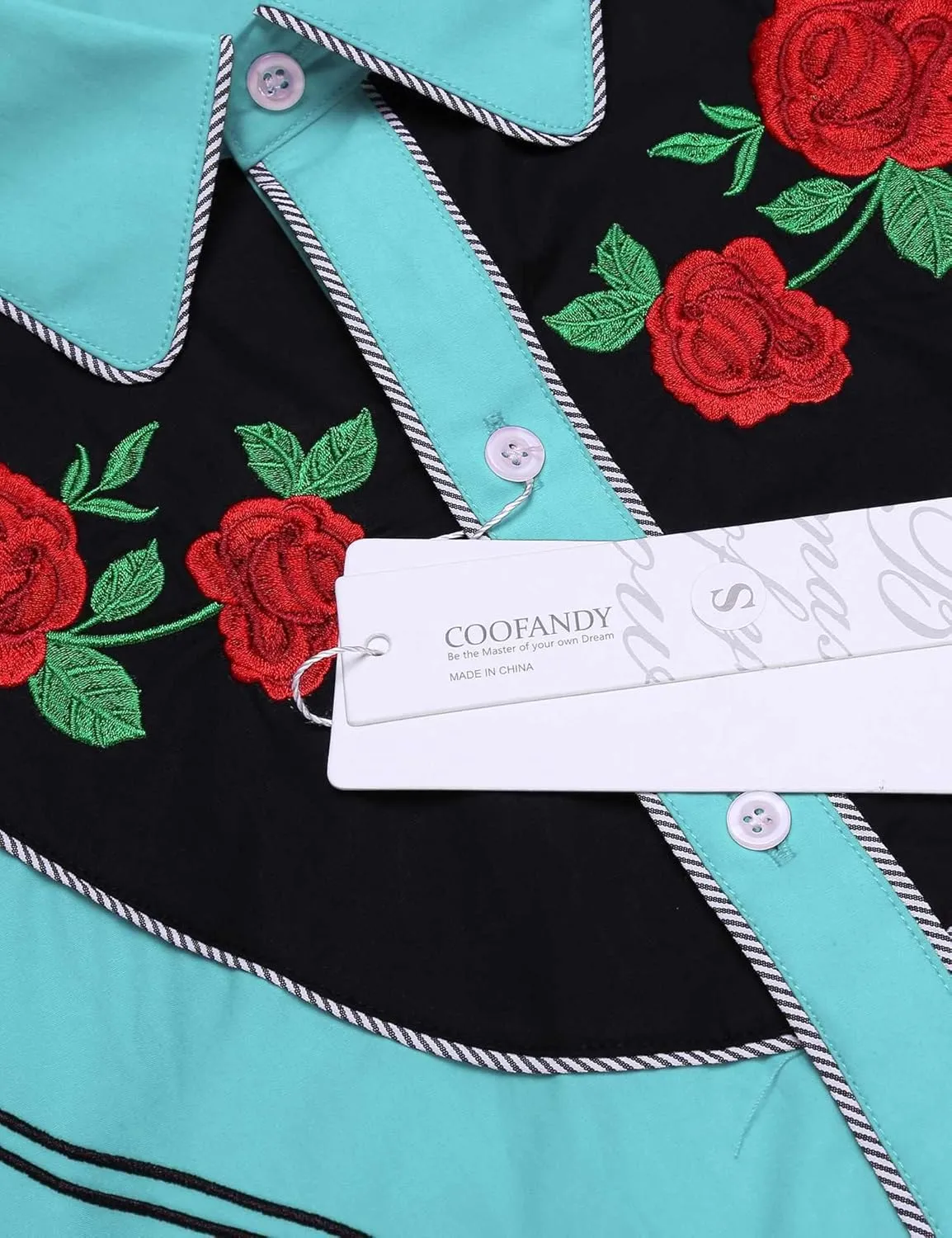 COOFANDY Men's Cowboy Shirtss Embroidered Rose Design Shirts Western Long Sleeve Button Down Shirts