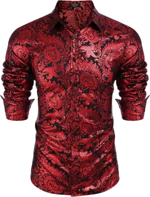 COOFANDY Men's Paisley Shirt Luxury Disco Long Sleeve Button Down Dress Shirts