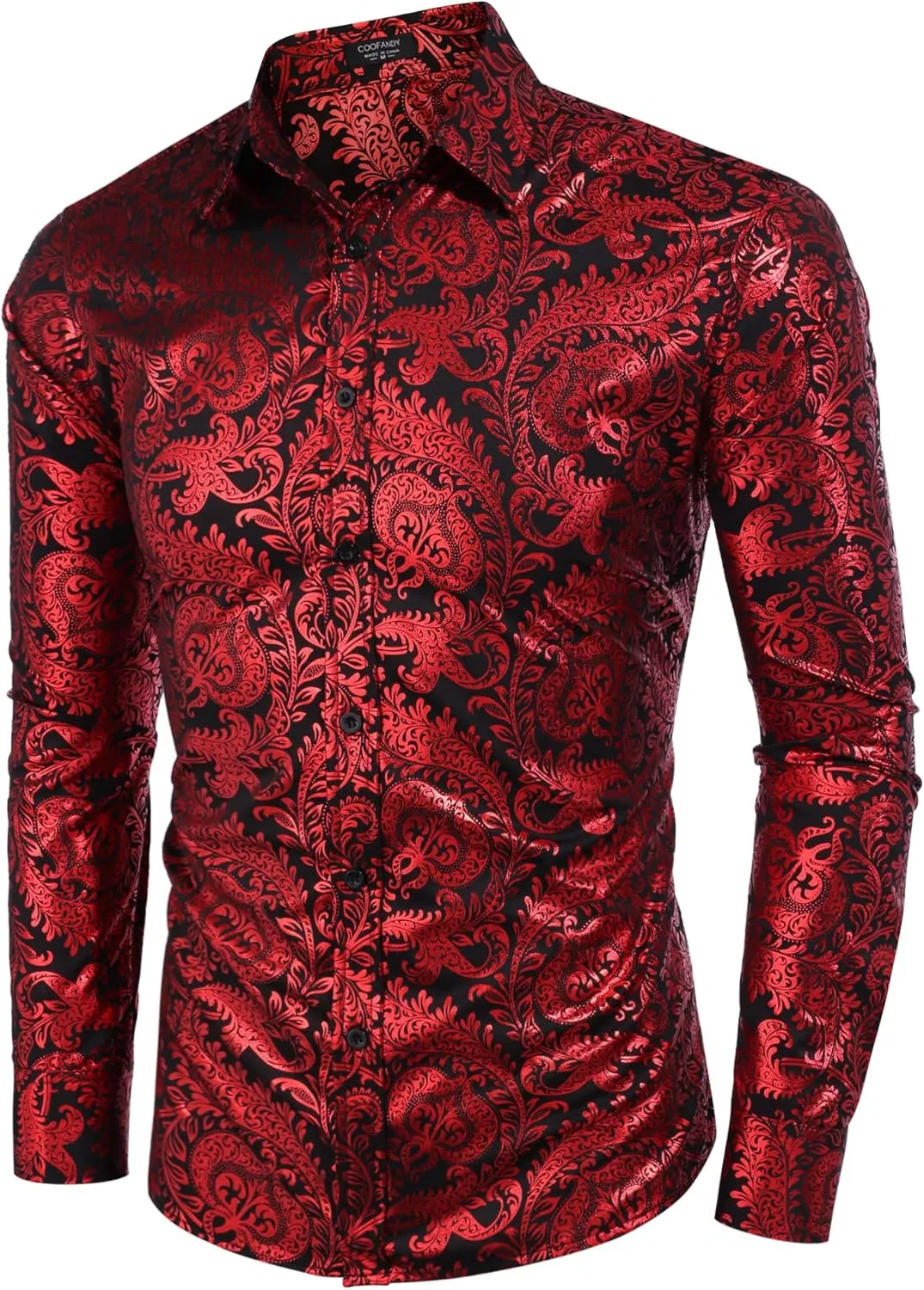 COOFANDY Men's Paisley Shirt Luxury Disco Long Sleeve Button Down Dress Shirts