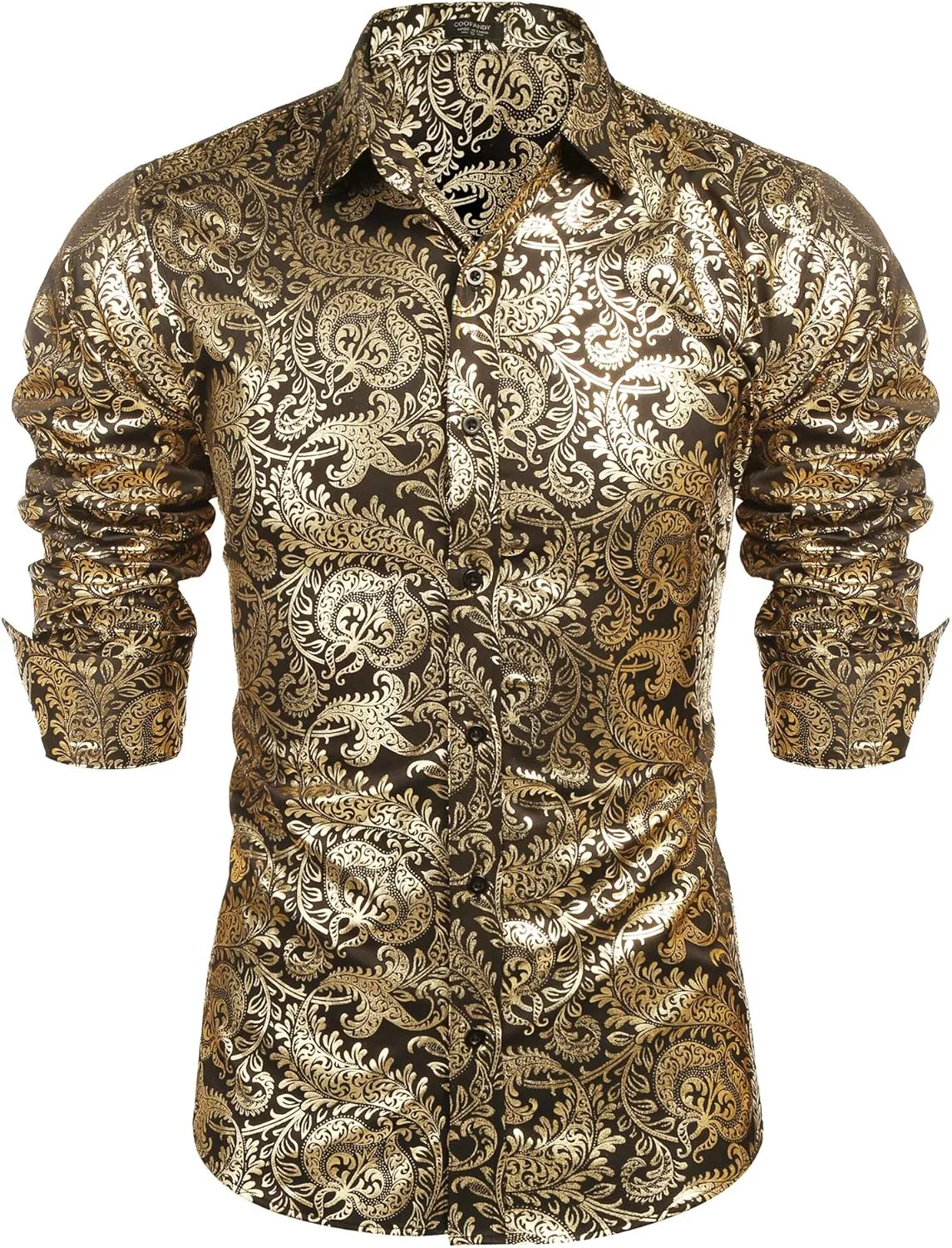 COOFANDY Men's Paisley Shirt Luxury Disco Long Sleeve Button Down Dress Shirts