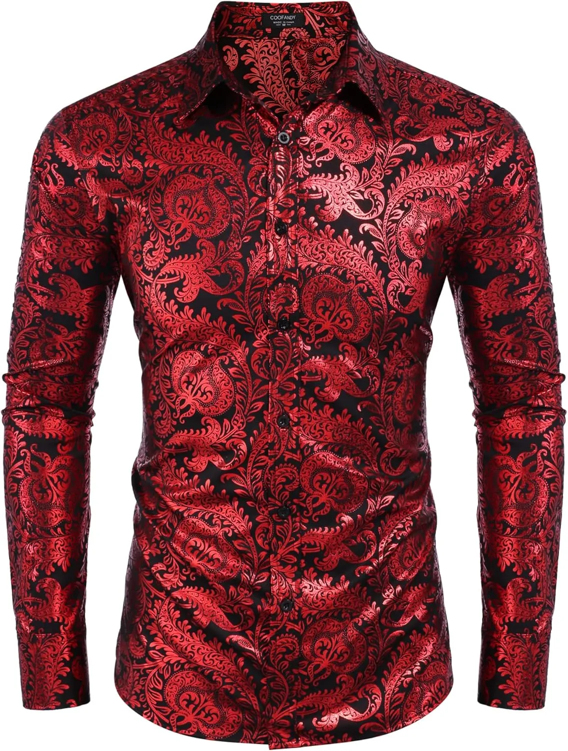 COOFANDY Men's Paisley Shirt Luxury Disco Long Sleeve Button Down Dress Shirts