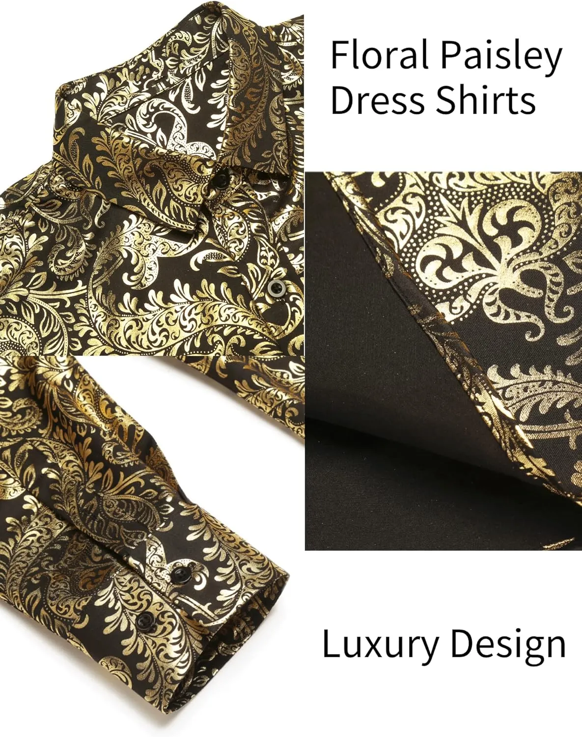 COOFANDY Men's Paisley Shirt Luxury Disco Long Sleeve Button Down Dress Shirts