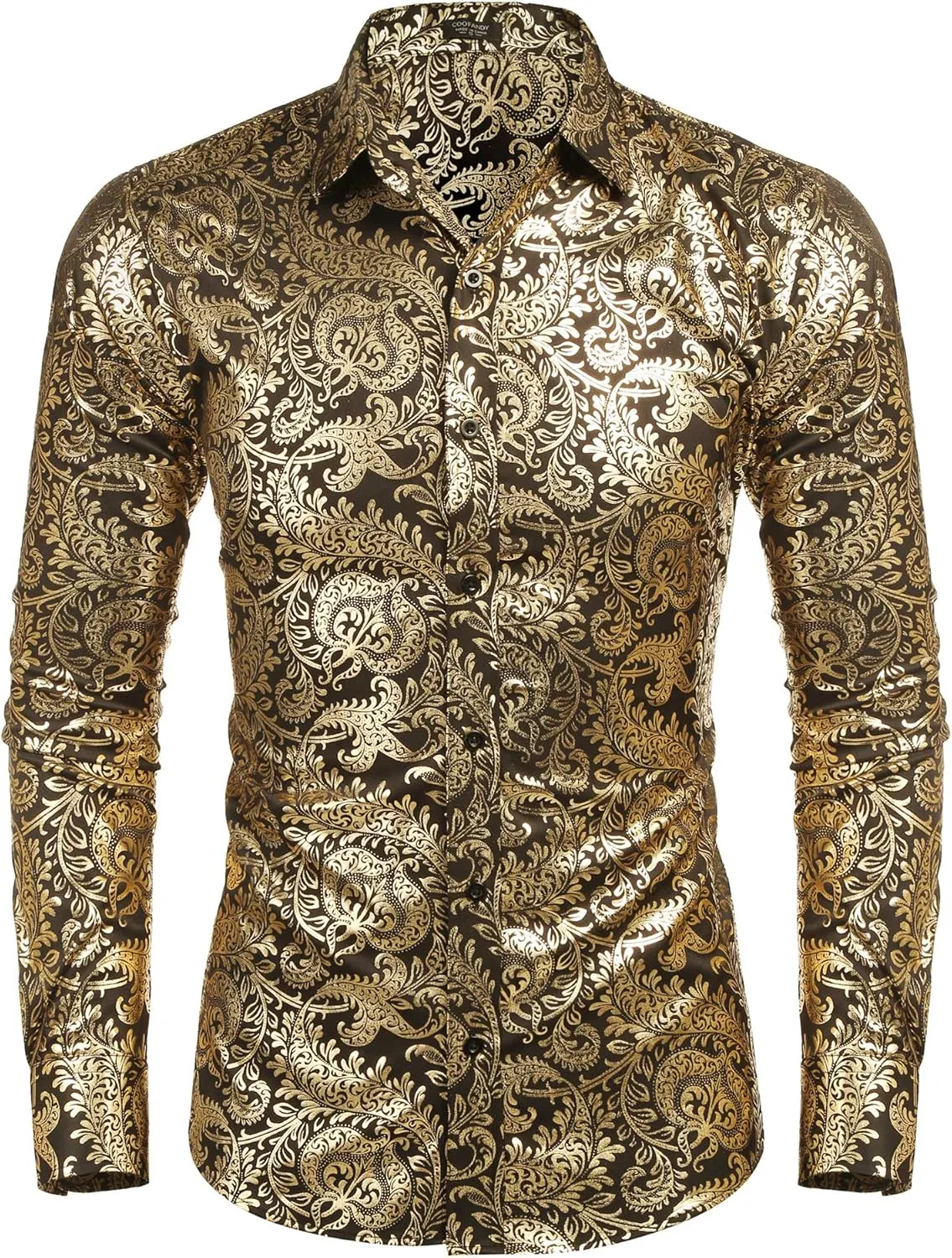 COOFANDY Men's Paisley Shirt Luxury Disco Long Sleeve Button Down Dress Shirts