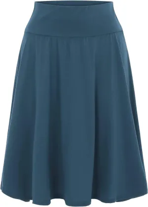 CTRLZS Pleated Skirts for Women Trendy Lightweight Flared Stretchy Midi Skater Skirt Plus Size High Waist Casual Jersey Skirt