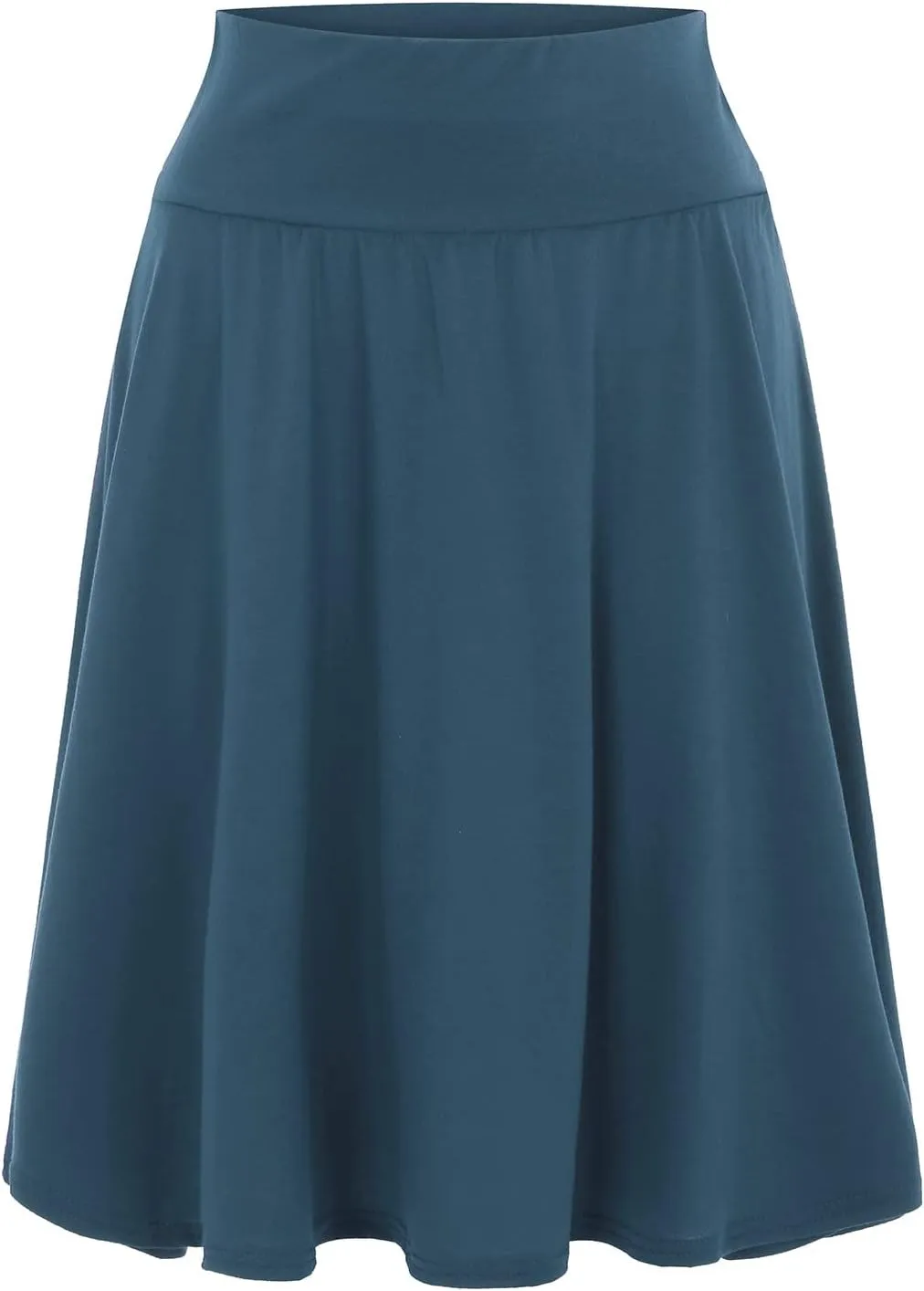 CTRLZS Pleated Skirts for Women Trendy Lightweight Flared Stretchy Midi Skater Skirt Plus Size High Waist Casual Jersey Skirt