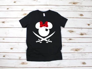 Custom Minnie Mouse Pirate Disney T shirt - Name Monogram Minnie Mouse Kids Shirt  - Personalized Disney Matching Family Shirts