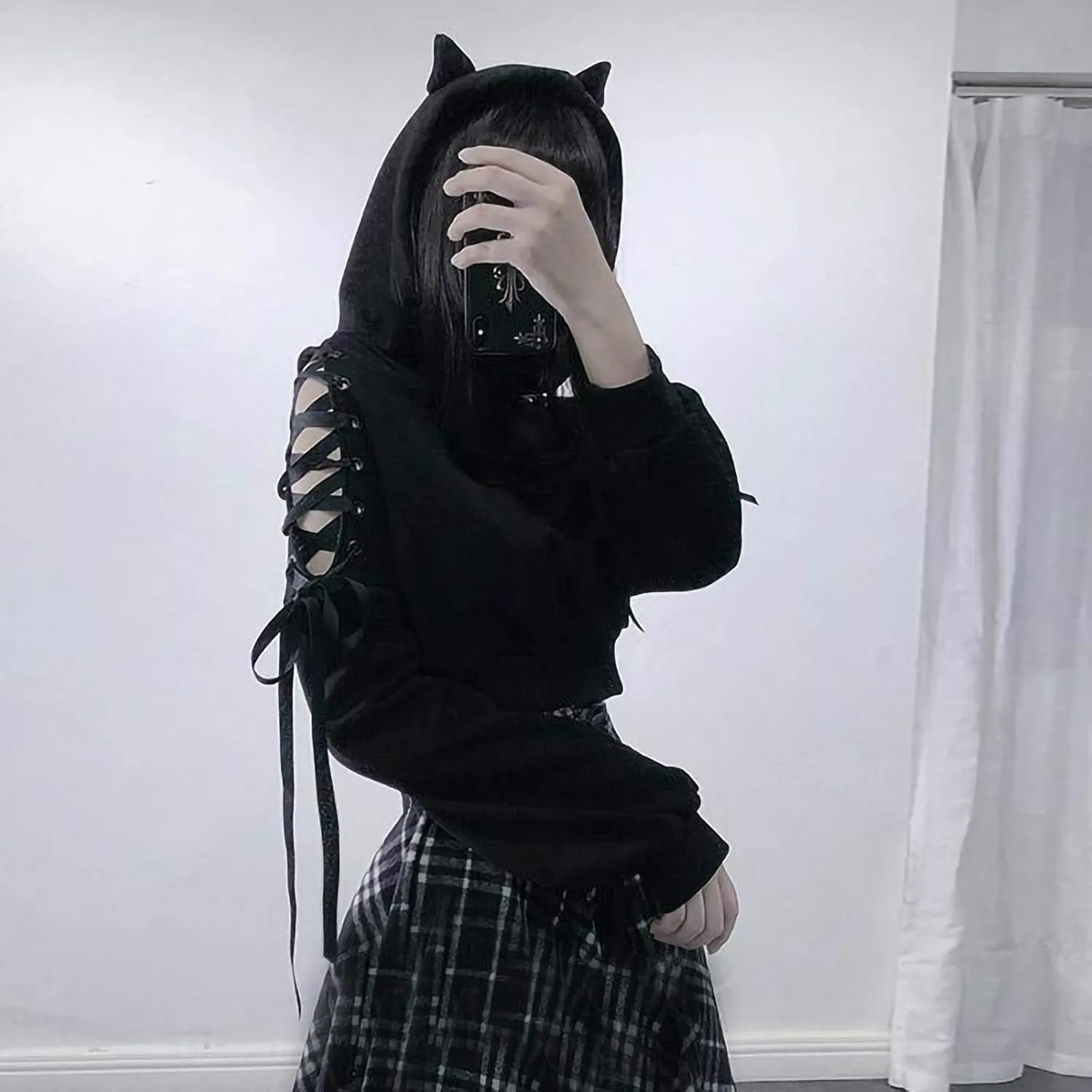 Cute Hoodies for Women Girls Gothic Style Hooded Sweatshirt Plus Size Long Sleeve Crop Tops Y2K Fall Pullover