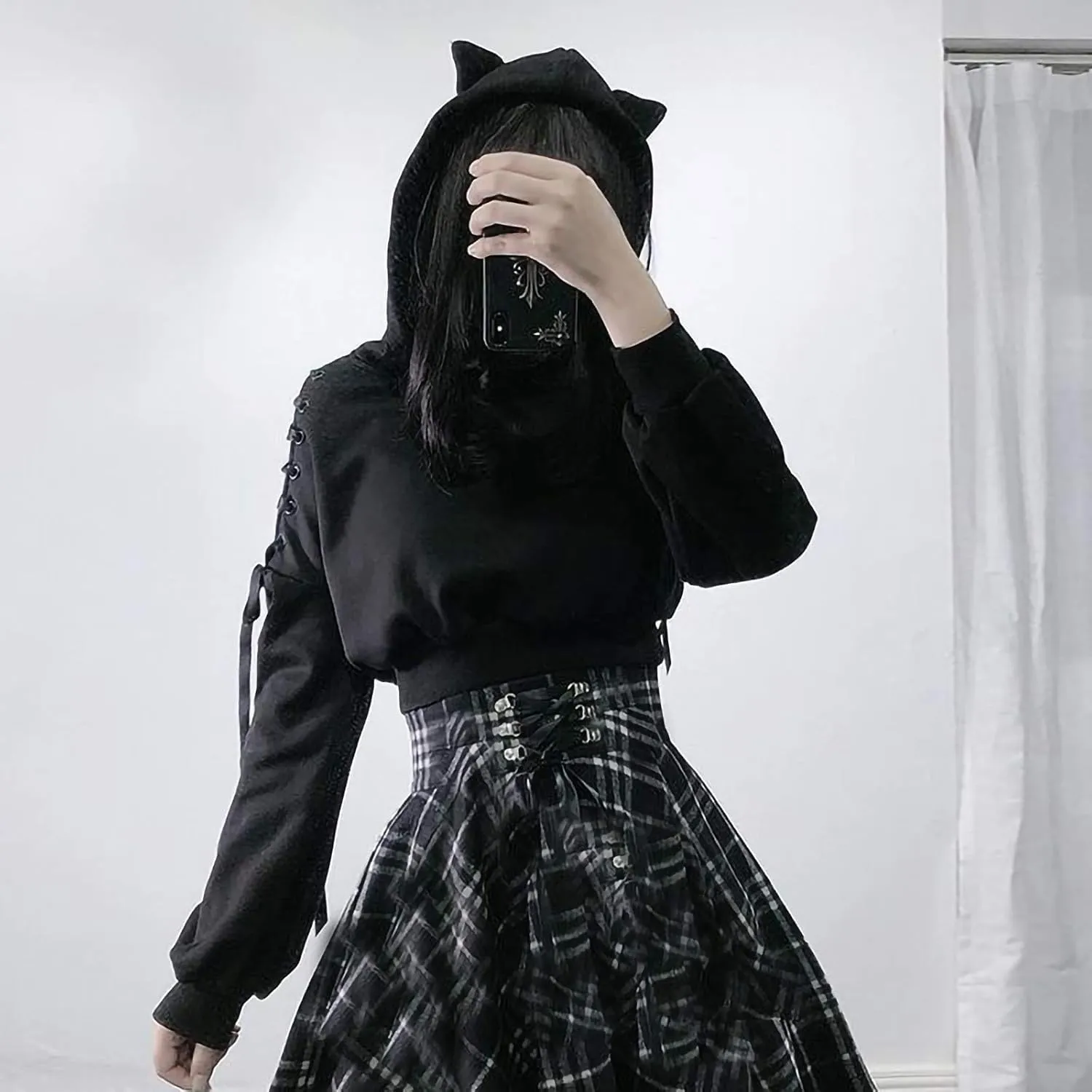 Cute Hoodies for Women Girls Gothic Style Hooded Sweatshirt Plus Size Long Sleeve Crop Tops Y2K Fall Pullover