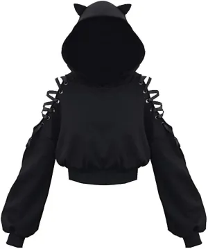 Cute Hoodies for Women Girls Gothic Style Hooded Sweatshirt Plus Size Long Sleeve Crop Tops Y2K Fall Pullover