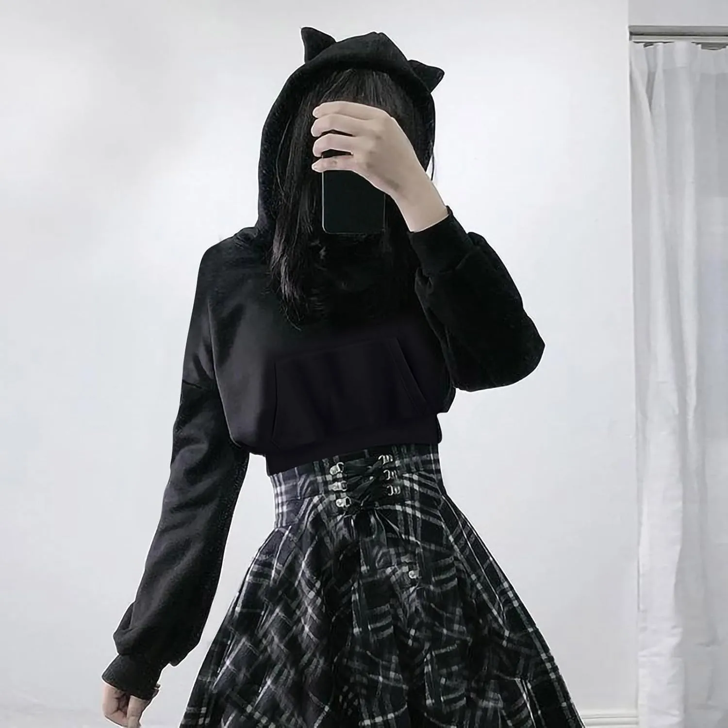 Cute Hoodies for Women Girls Gothic Style Hooded Sweatshirt Plus Size Long Sleeve Crop Tops Y2K Fall Pullover