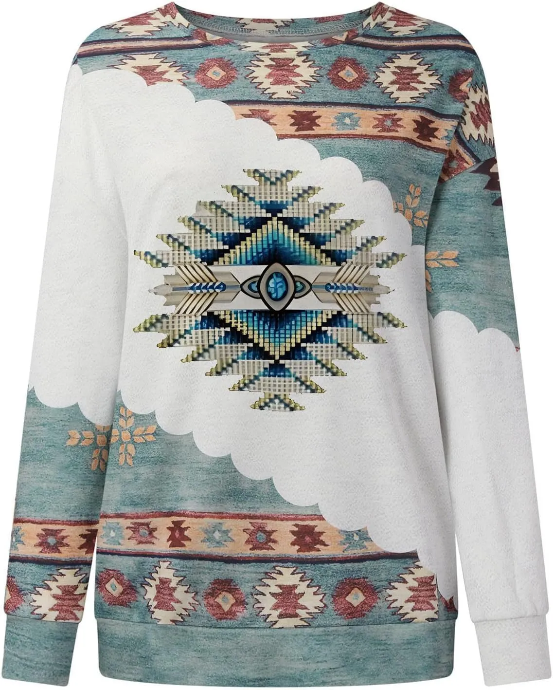 DOLKFU Women's Western Aztec Sweatshirt Long Sleeve Hoodie Pullover Vintage Tops Sweater Ethnic Graphic Fall 2022 Tees Tops