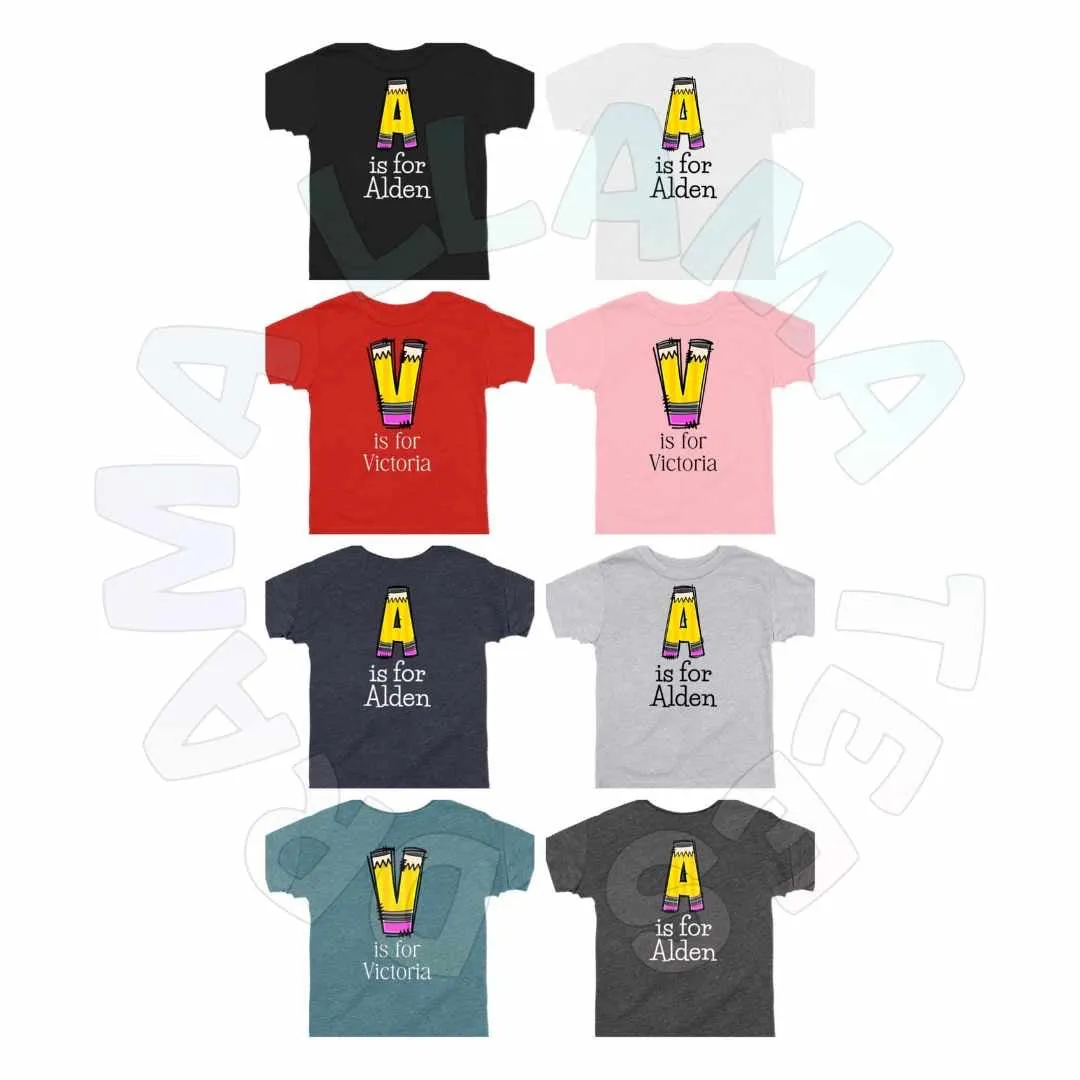 Drama Llama Original Back to School Pencil *Letter* is for *Name*Tees *multiple color options* Any Initial