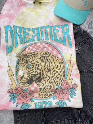 Dreamer Leopard Vintage Graphic Tee - Pink
