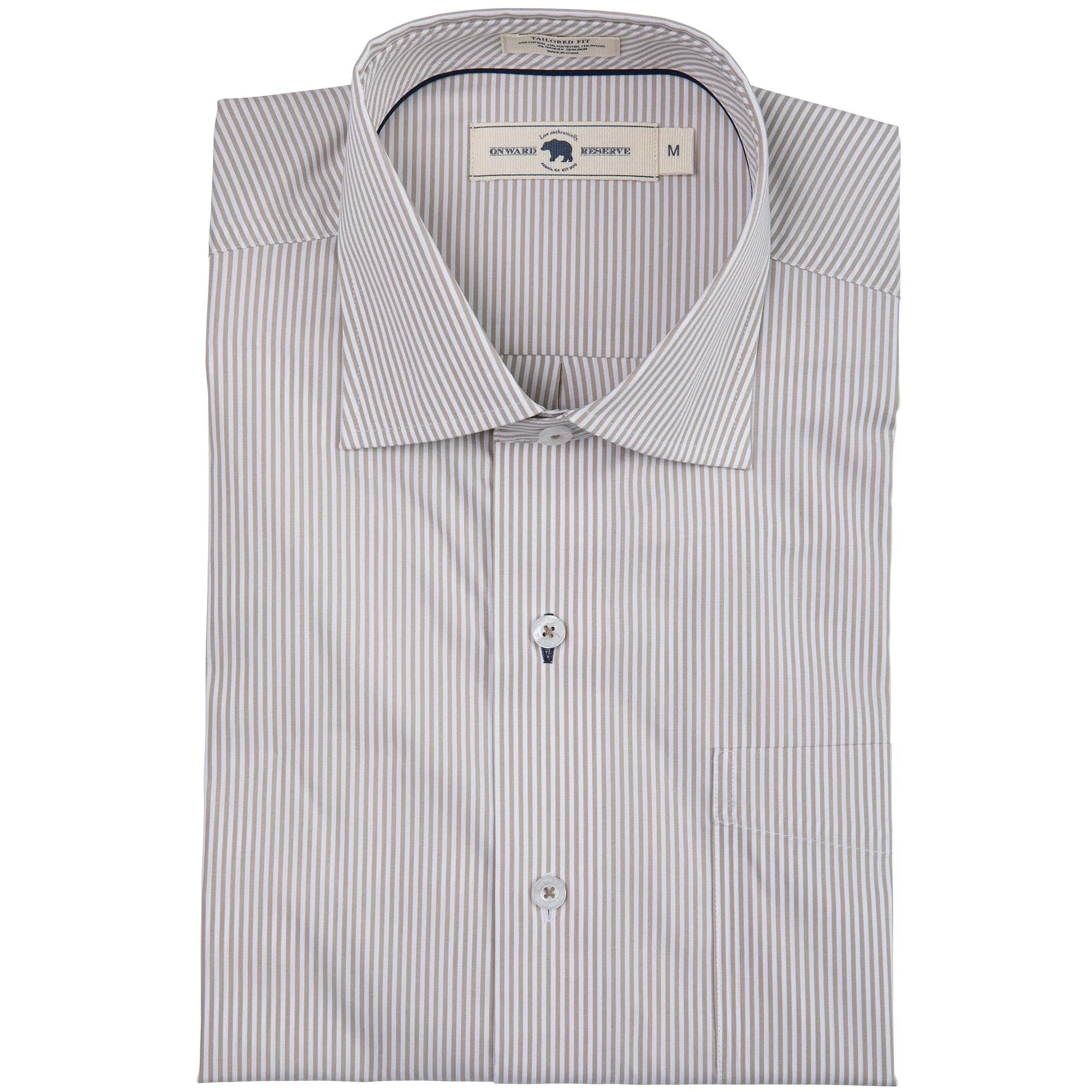 Dune/White Stripe Tailored Fit Spread Collar Shirt