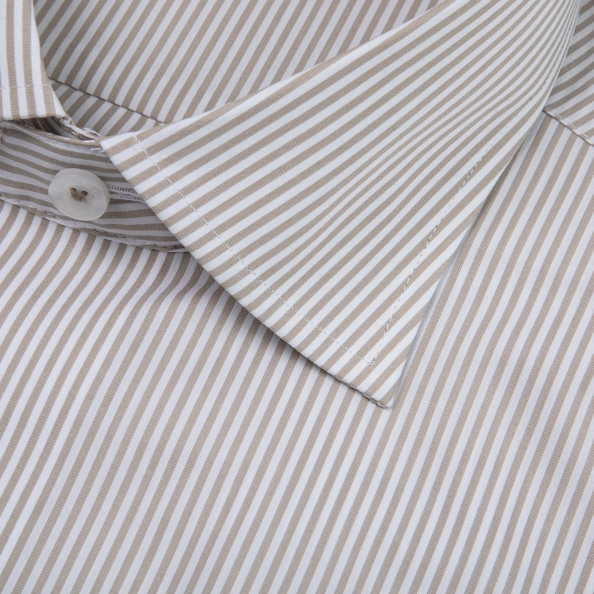 Dune/White Stripe Tailored Fit Spread Collar Shirt