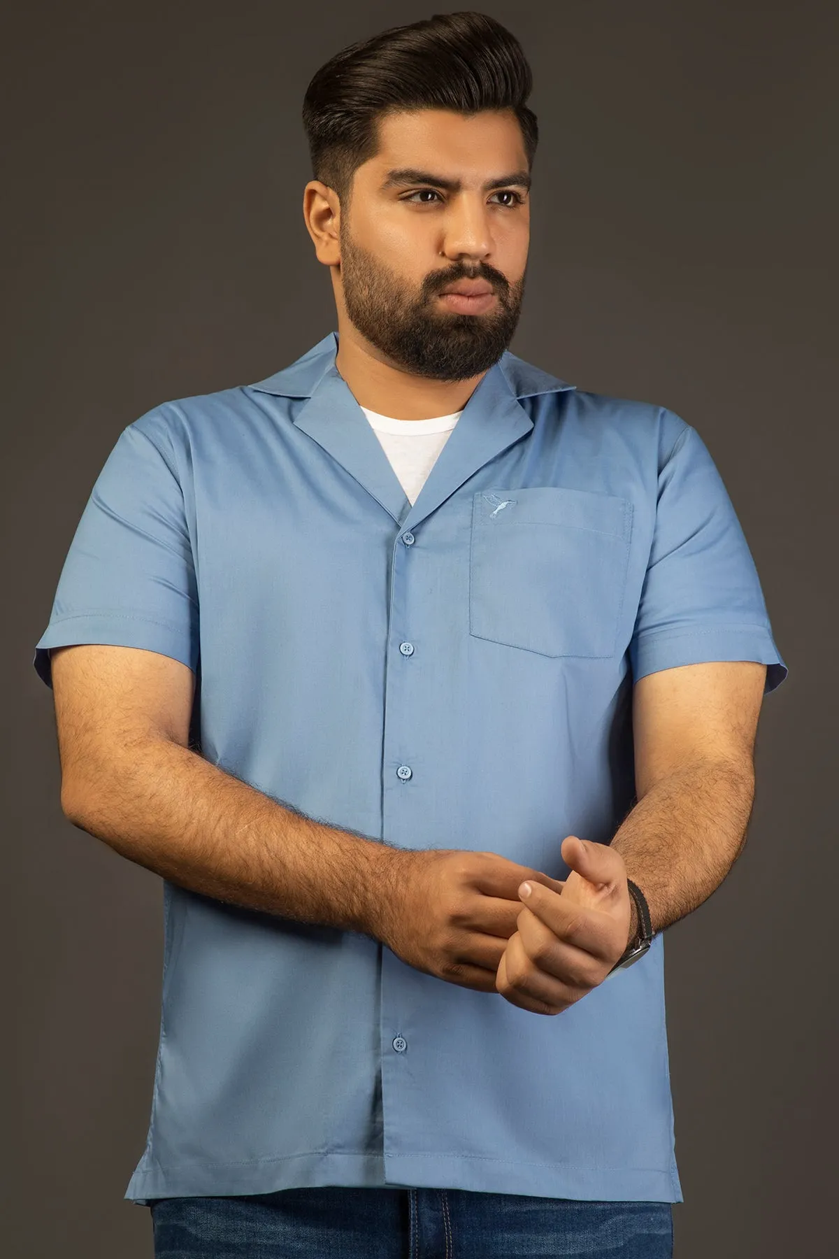 Dusk Blue Casual Resort Shirt (Plus Size) - A24 - MS0057P