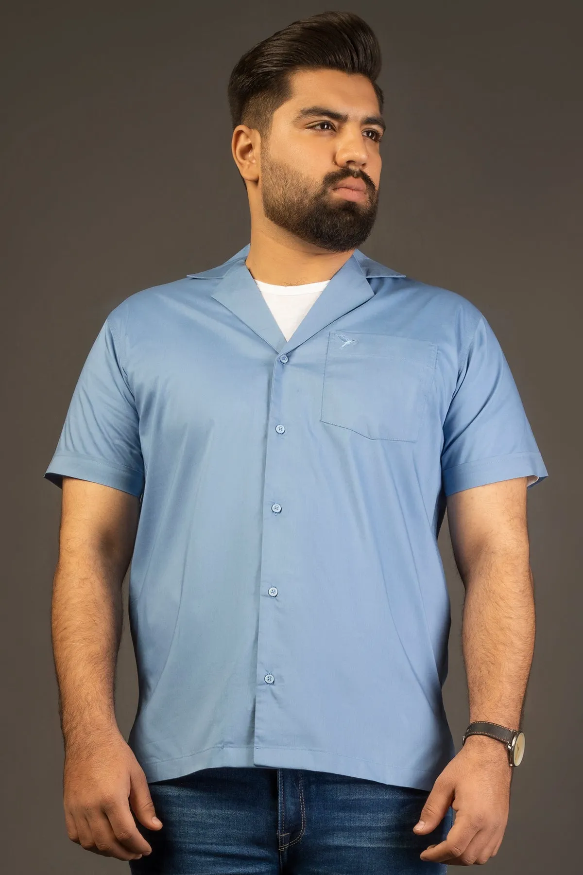 Dusk Blue Casual Resort Shirt (Plus Size) - A24 - MS0057P