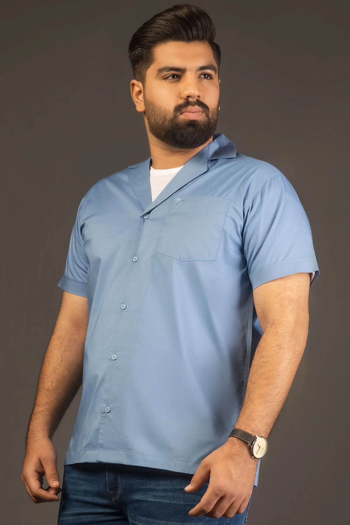 Dusk Blue Casual Resort Shirt (Plus Size) - A24 - MS0057P