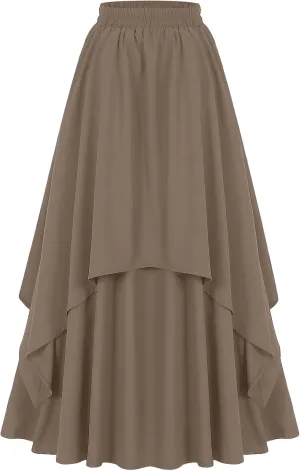 ebossy Women's Elegant Layered Long Skirt Retro High Waist Pleated Flowy A-line Asymmetric Renaissance Skirts