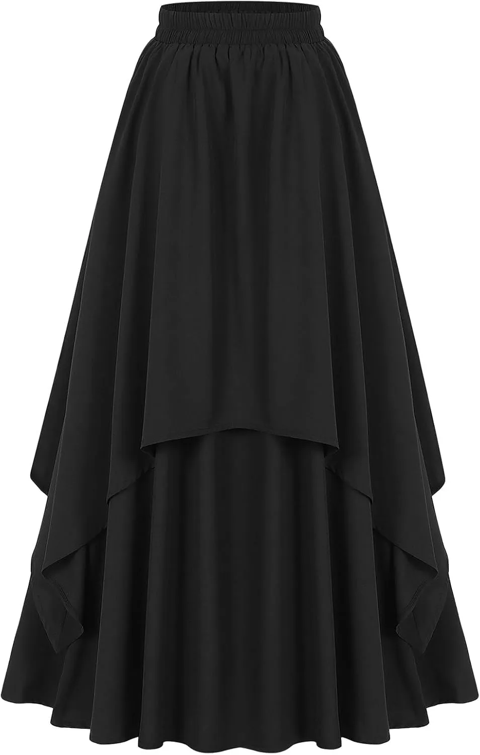 ebossy Women's Elegant Layered Long Skirt Retro High Waist Pleated Flowy A-line Asymmetric Renaissance Skirts