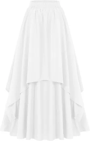 ebossy Women's Elegant Layered Long Skirt Retro High Waist Pleated Flowy A-line Asymmetric Renaissance Skirts