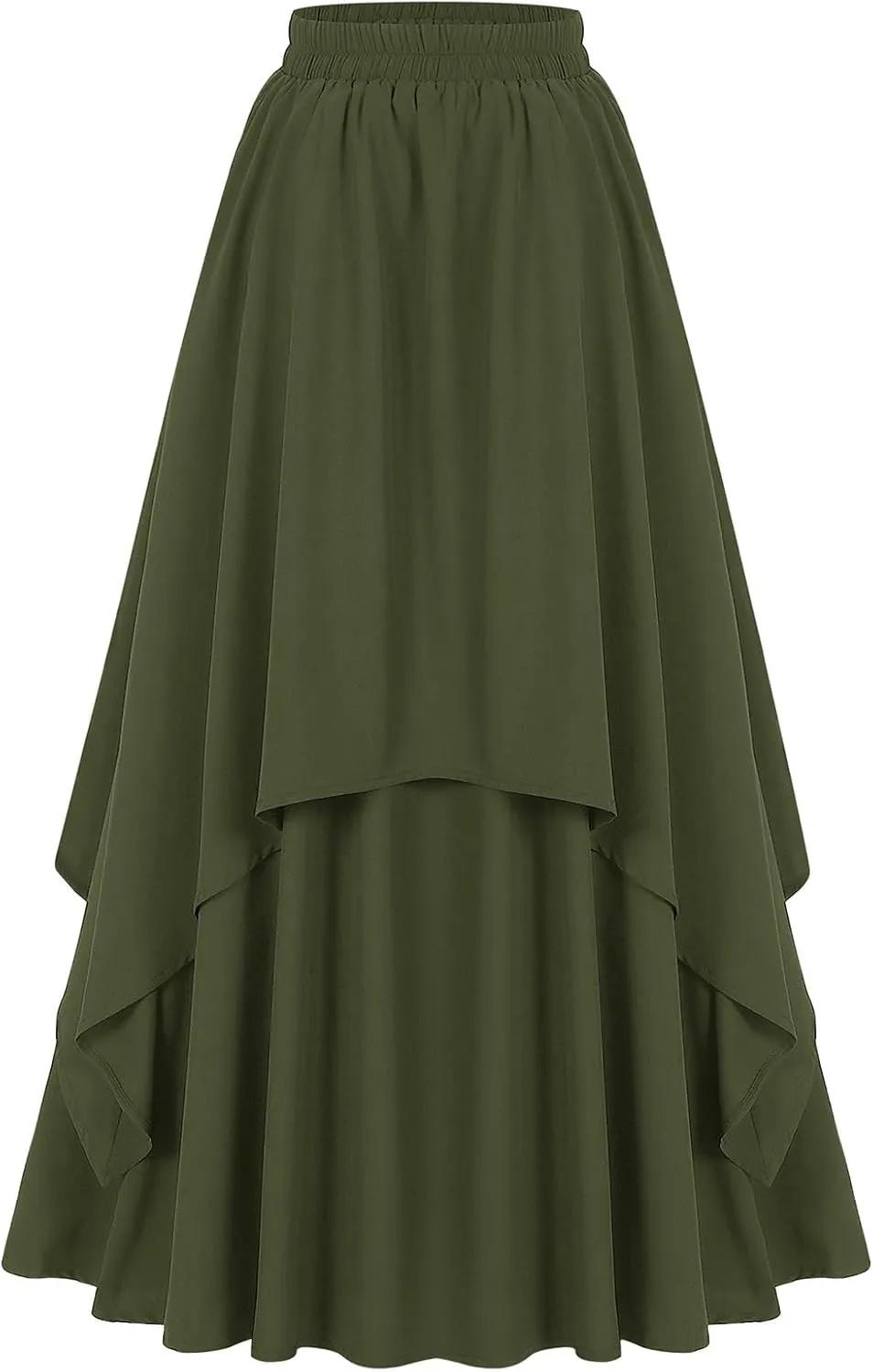 ebossy Women's Elegant Layered Long Skirt Retro High Waist Pleated Flowy A-line Asymmetric Renaissance Skirts