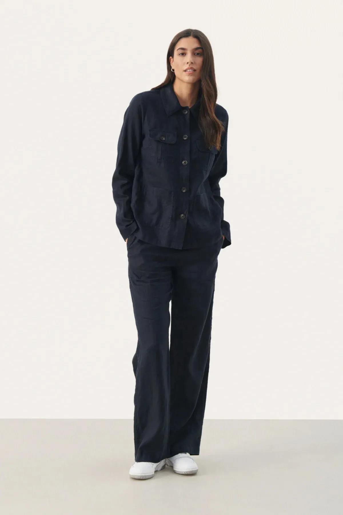 ELNORAPW LINEN BLAZER "Dark Navy"