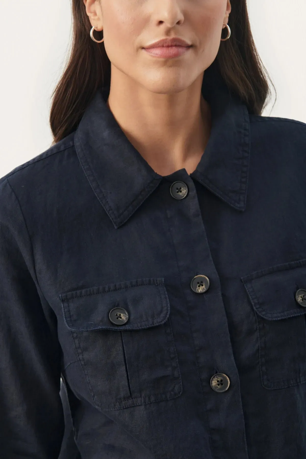 ELNORAPW LINEN BLAZER "Dark Navy"