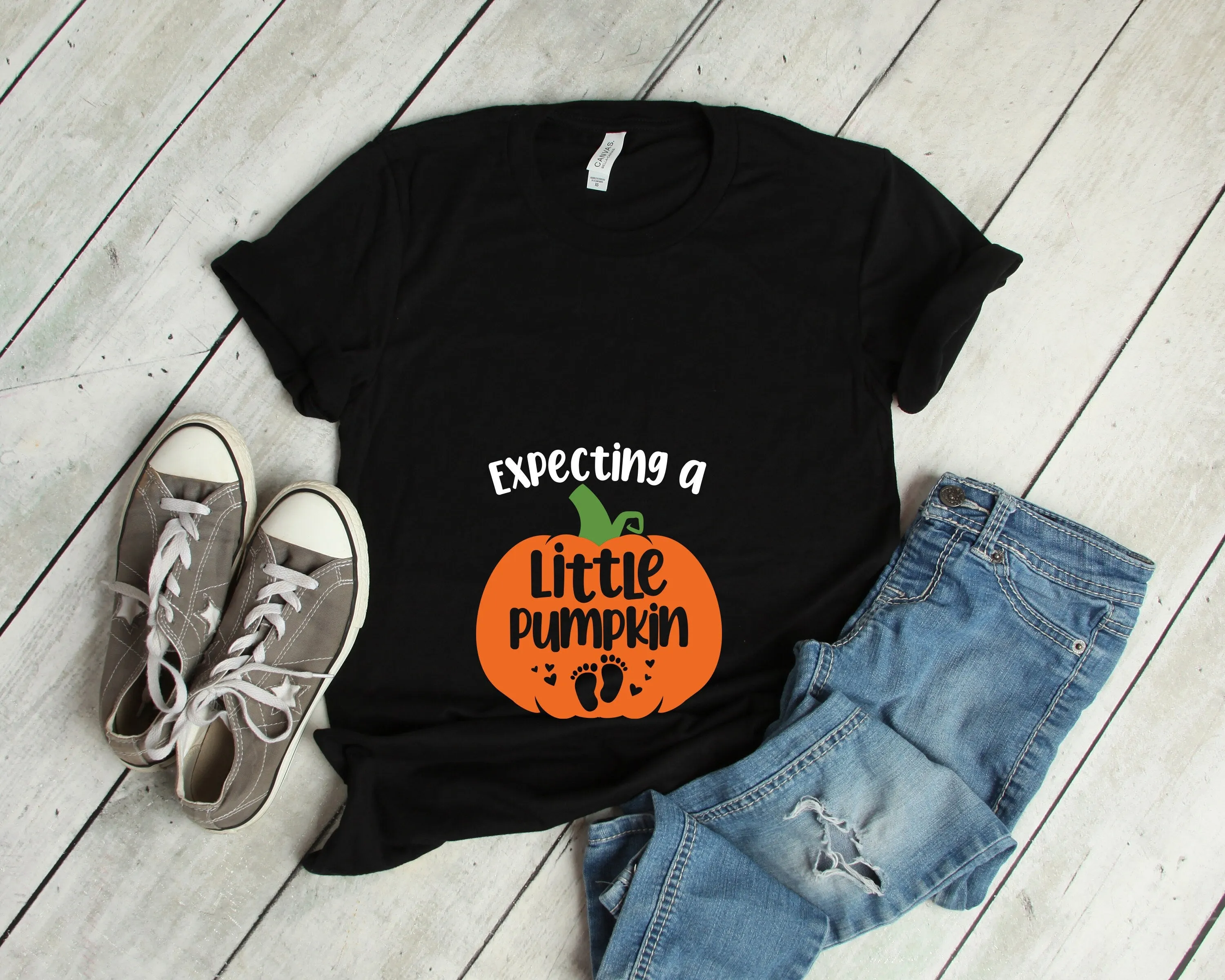 Expecting a Little Pumpkin Adult Unisex T Shirt - Halloween - Funny Pregnancy Announcement - Baby Coming Soon