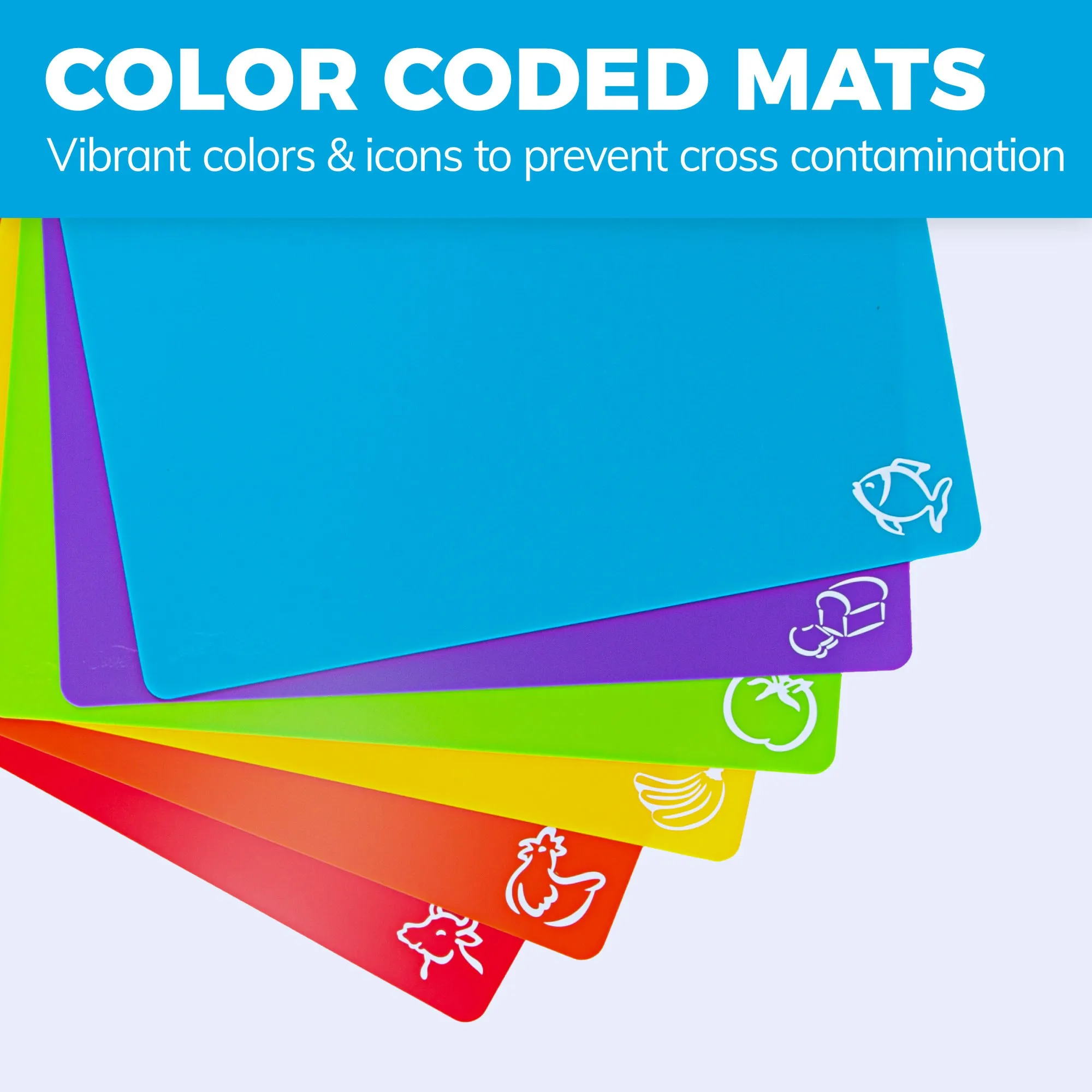 Extra Thick Flexible Plastic Cutting Board Mats with Food Icons & EZ-Grip Waffle Back,Dishwasher Safe