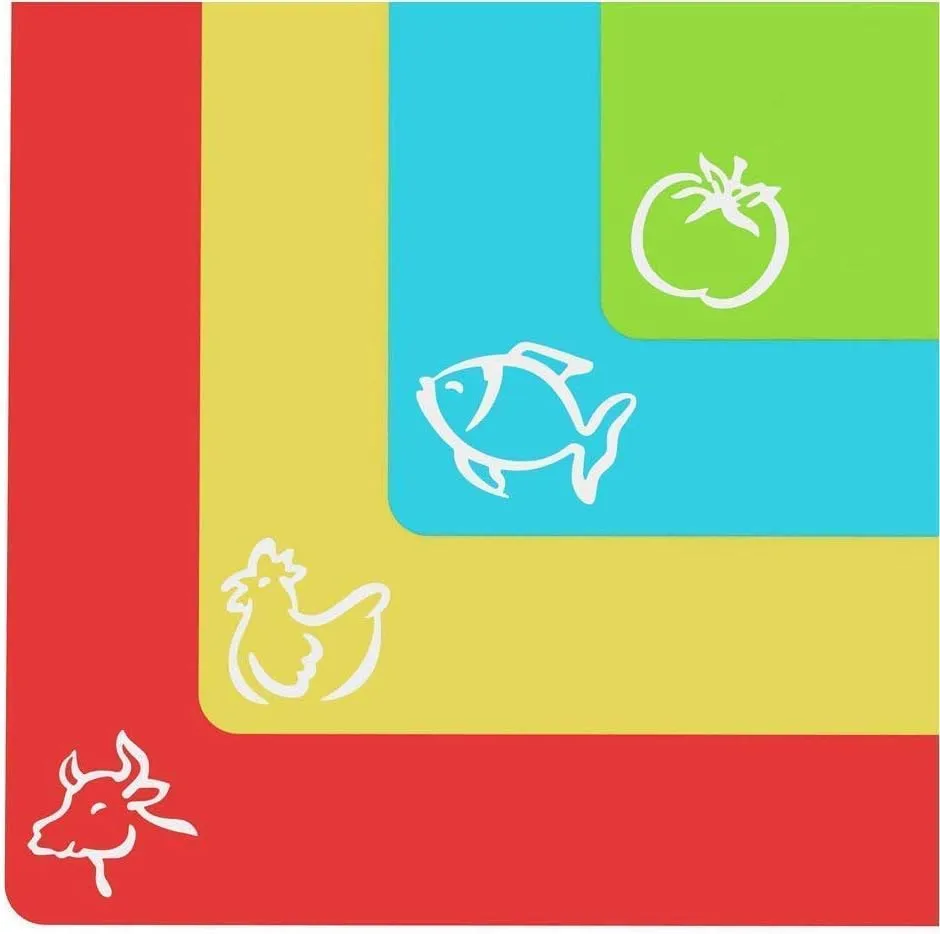 Extra Thick Flexible Plastic Cutting Board Mats with Food Icons & EZ-Grip Waffle Back,Dishwasher Safe