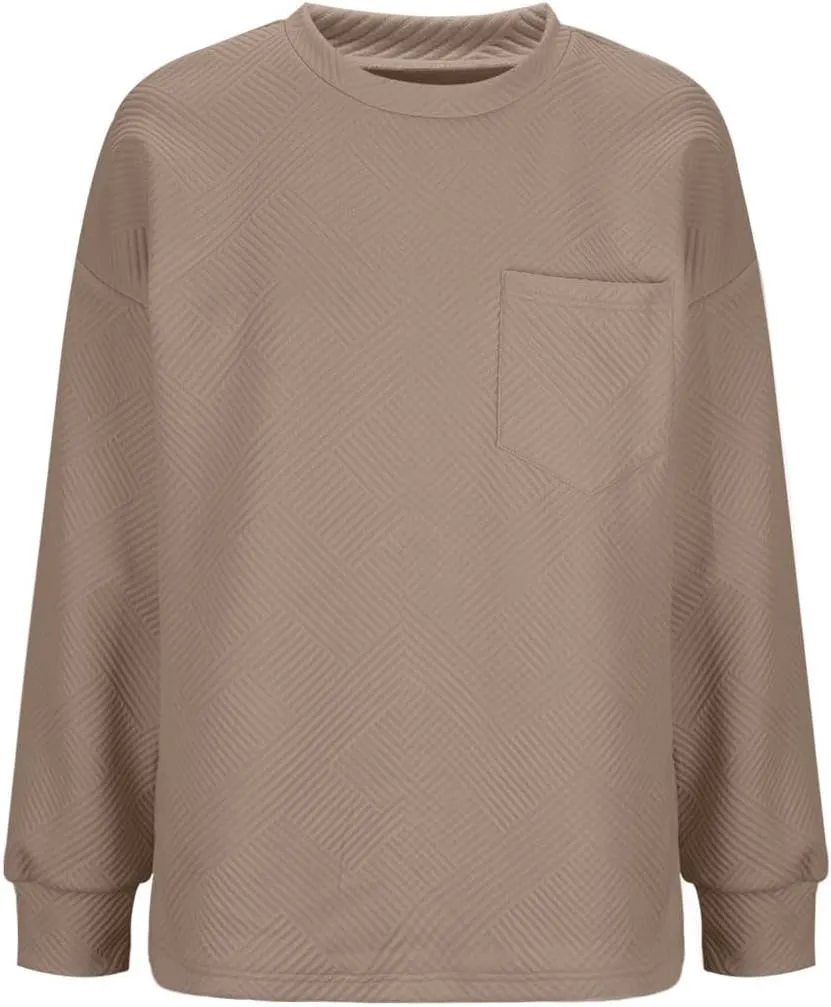 Fall Fashion Sweatshirts For Women 2024 Long Sleeve Crew Neck Sweatshirt Casual Loose Textured Pullover Tops