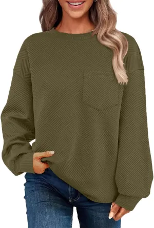 Fall Fashion Sweatshirts For Women 2024 Long Sleeve Crew Neck Sweatshirt Casual Loose Textured Pullover Tops
