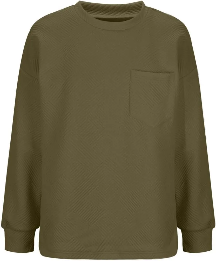 Fall Fashion Sweatshirts For Women 2024 Long Sleeve Crew Neck Sweatshirt Casual Loose Textured Pullover Tops
