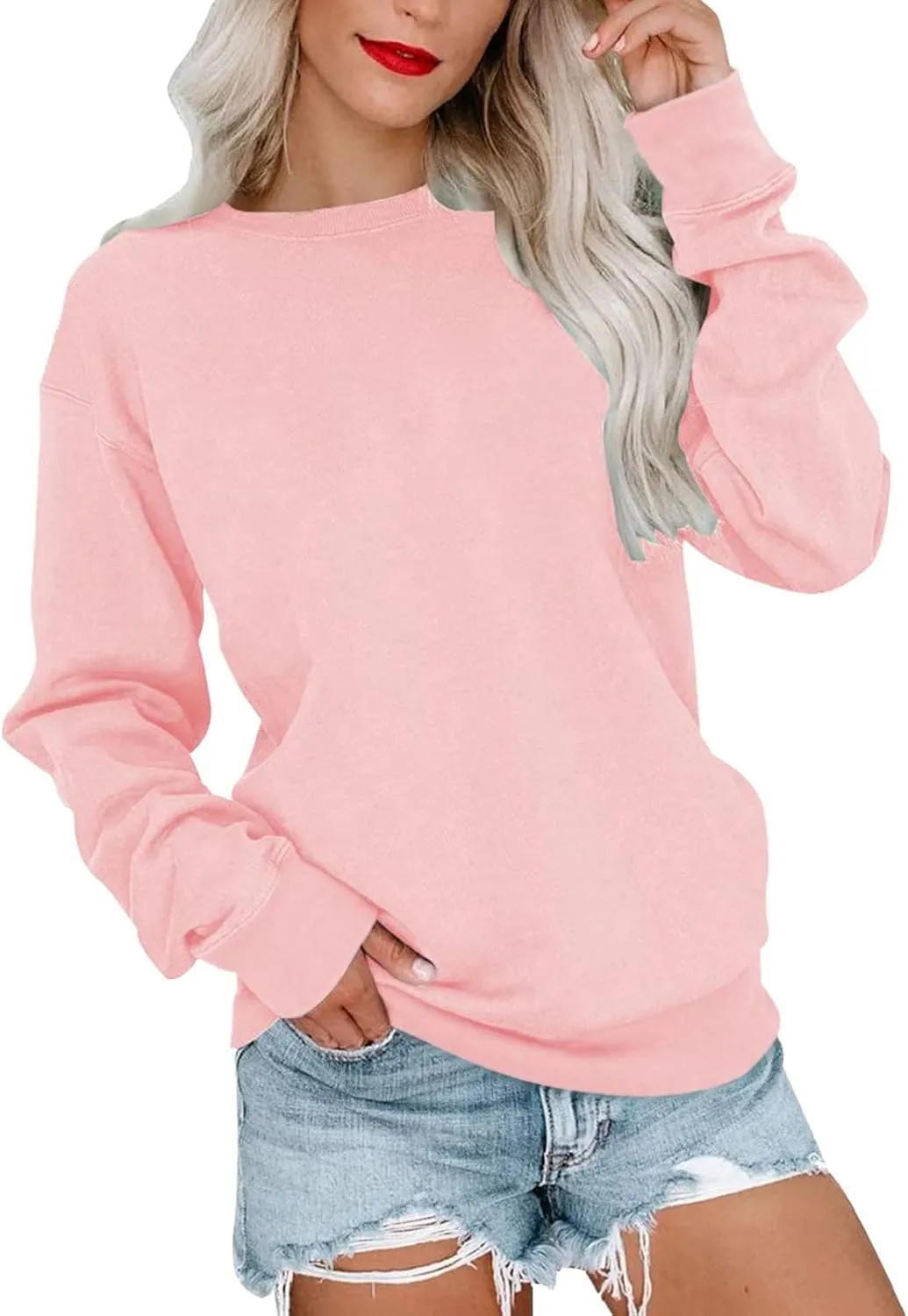 Fall Sweatshirts for Women Trendy, Womens Casual Crewneck Sweatshirts Long Sleeve Cute Tunic Tops Loose Fitting Pullover Top